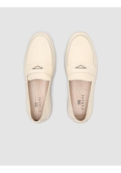 %100 Hakiki Deri Bej Kadın Loafer Bej
