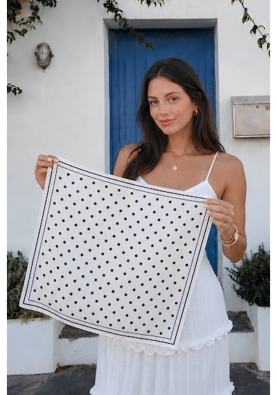 Tarzını Seç Beyaz Puantiye Model Fular Bandana Şal Estascarf 70x70 Cm