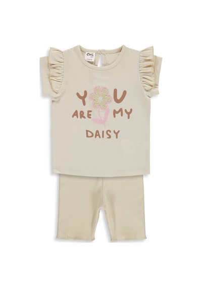 Civil Baby Yazı-çiçek Baskı Nakış 6-18 Ay Takım - Fil Dişi