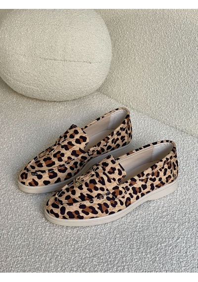 Erva'nın Butiği Leopar Saten Liona Püsküllü Kadın Loafer-5632