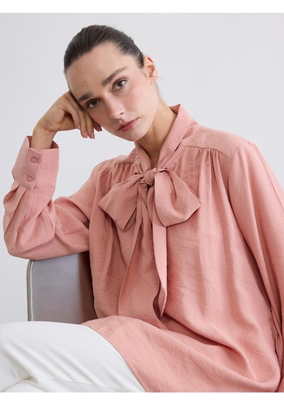 Lcw Studıo Pembe Fular Yaka Büzgülü Oversize Bluz