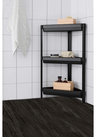 3 Katlı Köşeli Siyah Banyo Rafı