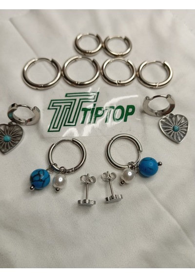 Tiptop/ Gümüş Renk 6'lı Küpe - Gümüş Renk 6'lı Halka Küpe Set Gümüş