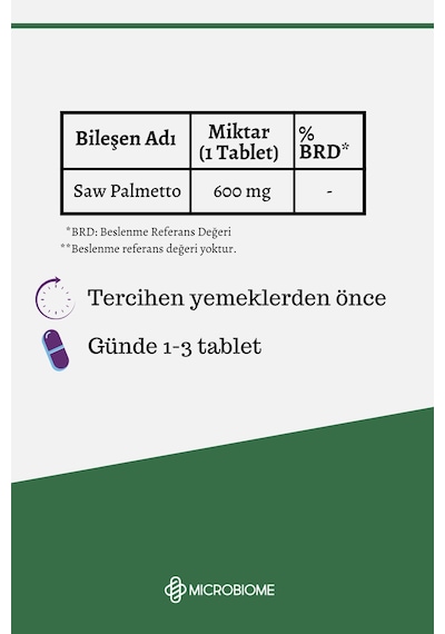 Microbiome Saw Palmetto Cüce Palmiye Ektresi 30 Tablet