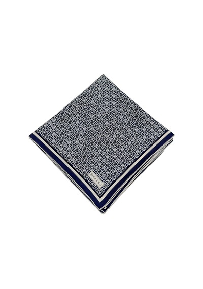 Vakko Twill İpek Eşarp - Helezon Monogram - Lacivert Krem Krem- Lacivert