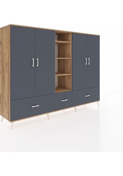 Hyperion Dolap 12 Raflı 3 Çekmeceli 4 Kapaklı 220x44x163 Çam-antr Çam-antrasit