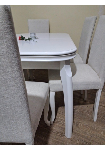 Masa Sandalye 90645 Muz Model Kayın Muz Açılır Parlak Lake Beyaz Giydirme Sandalye Beyaz