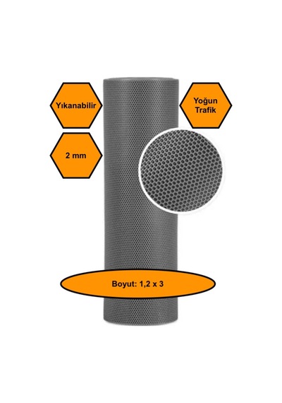 Gri Petek Mat Pvc Kaydırmaz Petek Paspas, 1,2x3 Metre