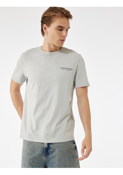 Koton Regular Fit Kısa Kollu Bisiklet Yaka Pamuklu Arkası Baskılı Tişört Gri 5sam10486hk
