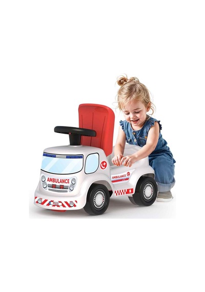 Kornalı Bin-git Ambulans Aracı Eğlenceli İlk Sürüş Deneyimi Eğitici Öğretici Oyuncak 55 Cm Beyaz