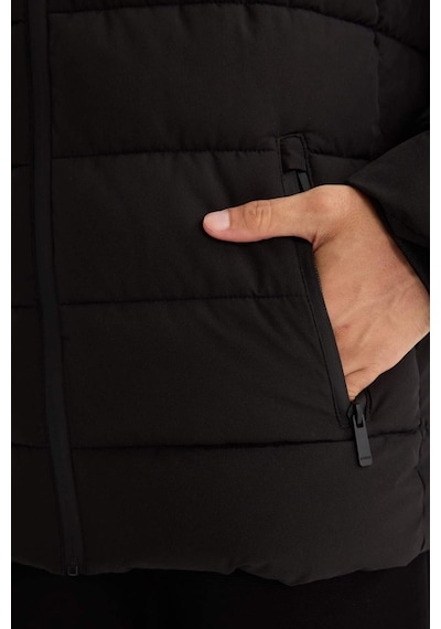 Defacto Su İtici Slim Fit Dar Kesim Astarlı Kapüşonlu Fermuarlı Cepli Dolgulu Mont R0216az25aubk27 Siyah-bk27