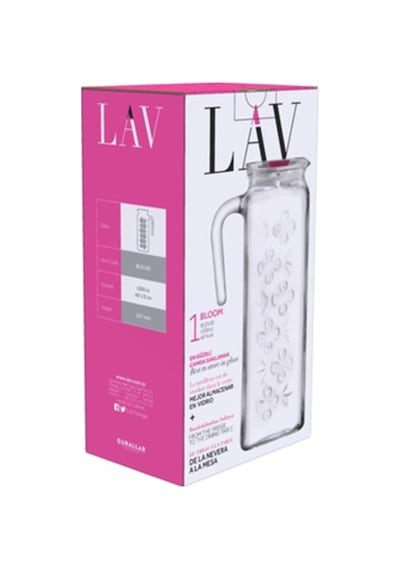 Lav Bloom Cam Sürahi Tekli 1,2 L Kulplu Pembe Plastik Kapaklı
