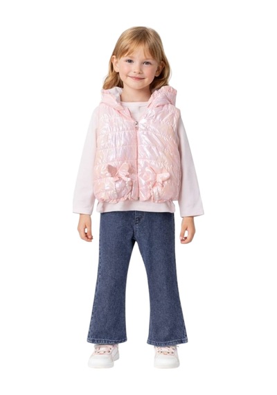 İrem Çocuk Giyim Kız Çocuk Kelebek Aksesuarlı Parlak Mikro Yelekli Sweatshirt Pantolon Üçlü Takım Pudra İrem Çocuk Giyim Kız Çocuk Kelebek Aksesuarlı Parlak Mikro Yelekli Sweatshirt Pantolon Üçlü Takım Pudra