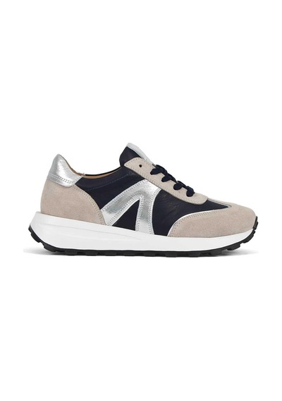 Kadın Bej Lacivert Bağcıklı Süet Deri Sneaker