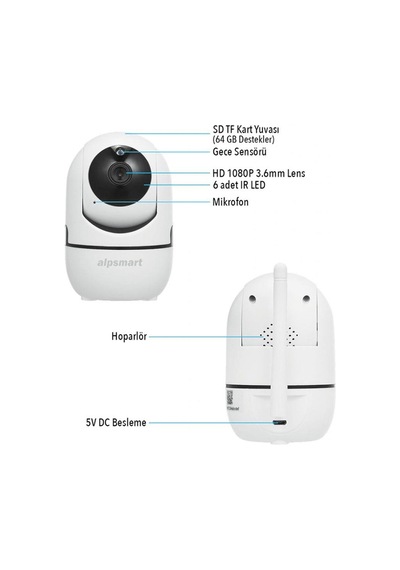 Alpsmart As680-ıp Akıllı Wi-fi Ip Kamera Full Hd 1080p