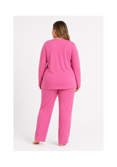 Sleeproom Büyük Beden Kadın Kaşkorse Mevsimlik Pembe Pijama Takımı