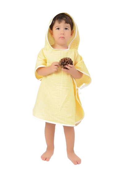 Çocuk Bebek Müslin Panço Kapüşonlu 1-4 Yaş - Sarı