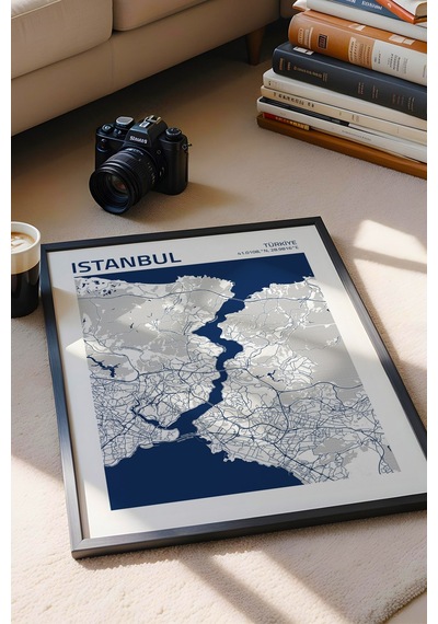 İstanbul Türkiye Haritası Çerçeveli Tablo Lüks Salon Ofis Duvar Dekorasyonu Hediyelik Tablo
