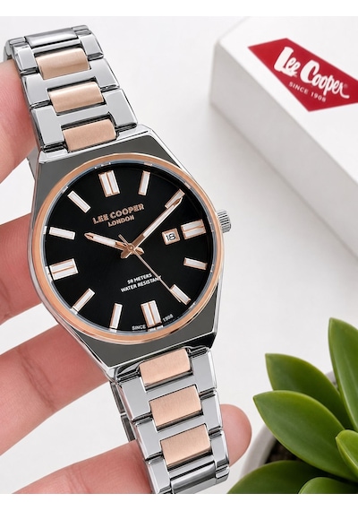 Lee Cooper 2 Yıl Garantili Takvimli Kadran Bileklik Hediyeli Erkek Kol Saati E8325.550 Rose Gold - Gümüş