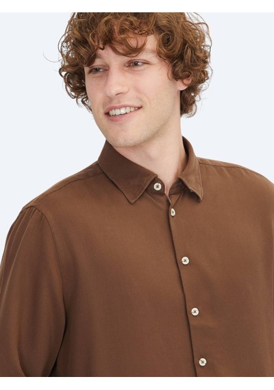 Kip Kahverengi Regular Fit Dokuma Casual Gömlek Kahverengi