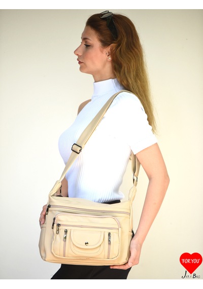 Jara Bag Pera Kadın Çapraz Çanta Yumuşak Dokulu, 7 Bölmeli Ve Geniş Kullanım Alanı Vizon