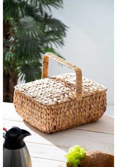 Acar Wicker Kapaklı Hasır Piknik Sepeti - 36 Cm Kahverengi