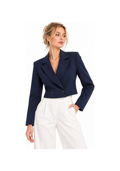 Lafela Kruvaze Kapama Yapılı Crop Blazer Lacivert
