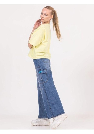 Zekids Kız Çocuk Denim Kargo Bol Paça Pantolon-13788-mavi Mavi