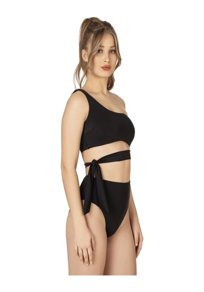 Endeep Kadın Yüksek Bel Yan Bağlama Detaylı Siyah Bikini Takımı-siyah
