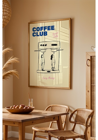 Coffee Club Kahve Köşesi Poster Tablo Ahşap Çerçeveli 33 X 48