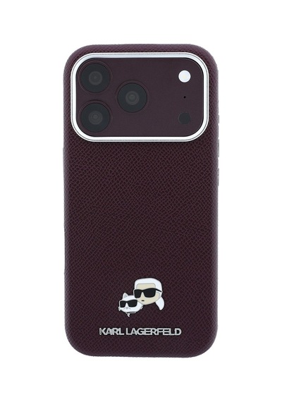 Apple Uyumlu iPhone 18 Pro Kılıf Karl Lagerfeld Lisanslı M-safe Özellikli K&c Heads Metal Logolu Pu Kapak Bordo