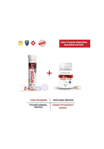 Actomins Woun-vit 20 Efervesan Tablet + Woun-vit Plus 60 Vegan Kapsül