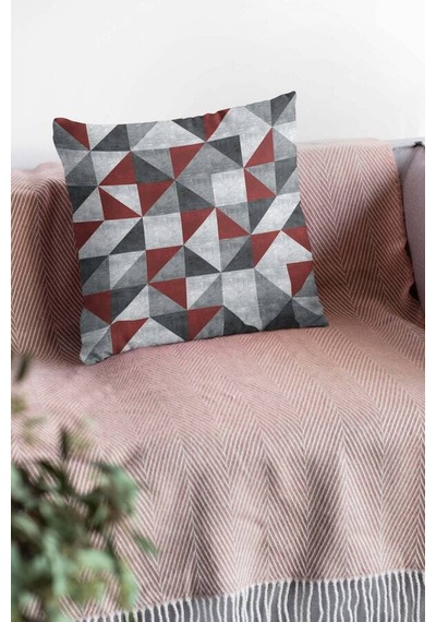 Bordo Geometrik Çift Taraflı Yastık Kırlent Kılıfı Krl383n11