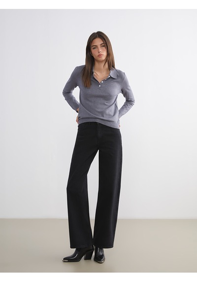 Lcw Jeans Siyah Wideleg Kadın Jean Pantolon
