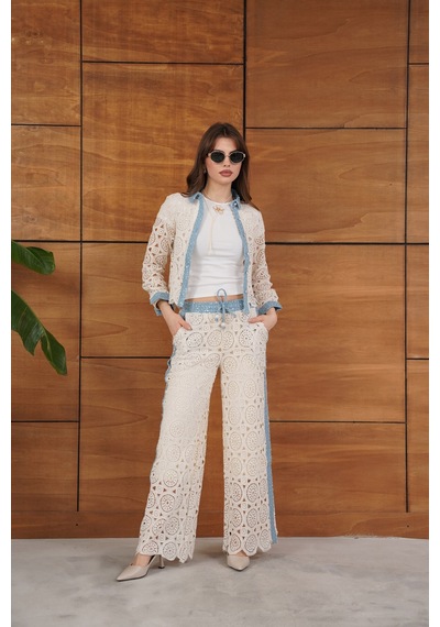 Verymoda Kot Detaylı Dantel Pantolon F1759 Ham