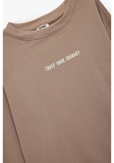 Koton Erkek Çocuk Pamuklu Uzun Kollu Bisiklet Yaka Baskılı Sweatshirt Kahve