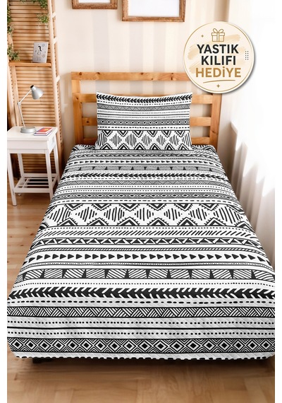 Siyah Beyaz Etnik Genç Odası Tek Kişilik Pike Takımı-bohem Geometrik 160x220cm Kapitone Yatak Örtüsü Kumlu Avlu Örtüsü