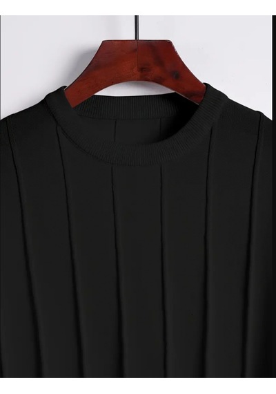 Erkek Yuvarlak Yaka Örme T-shirt Füme