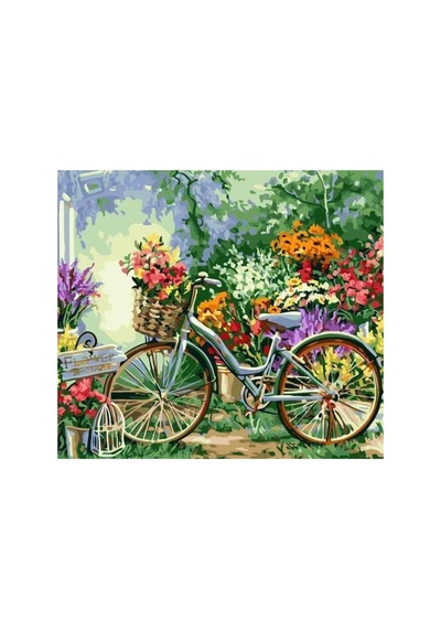 Renkli Çiçekler Ve Bisiklet Çerçeveli 50x65 Sayılarla Boyama Hobi Seti
