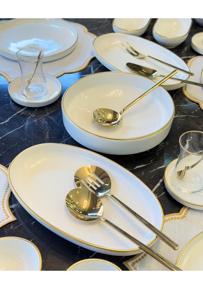 37 Parça İstanbul Modern Gold Kahvaltı Takımı-5246 Beyaz