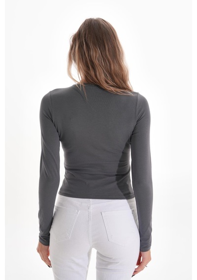 Likralı Pamuk Tişört-slim Fit -füme Füme