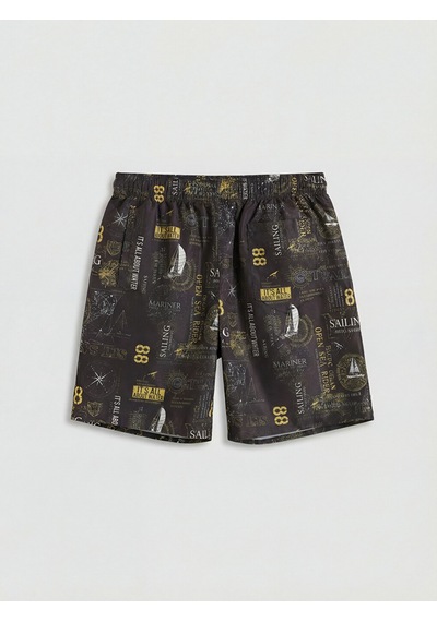 Lcw Swımwear Antrasit Kısa Boy Desenli Erkek Deniz Şortu