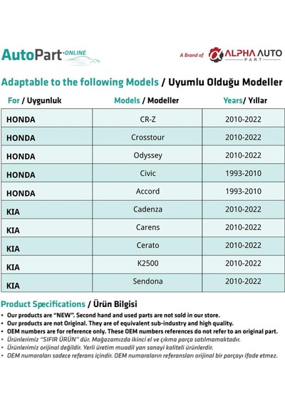 Ford, Mazda, Kia, Honda İçin Davlumbaz Klipsi- 10'lu