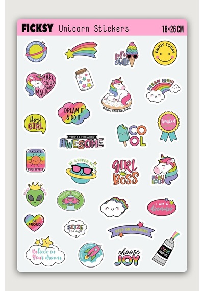 Unicorn Tek Boynuzlu At Sticker Seti - 28 Adet Etiket Çıkartma Diğer