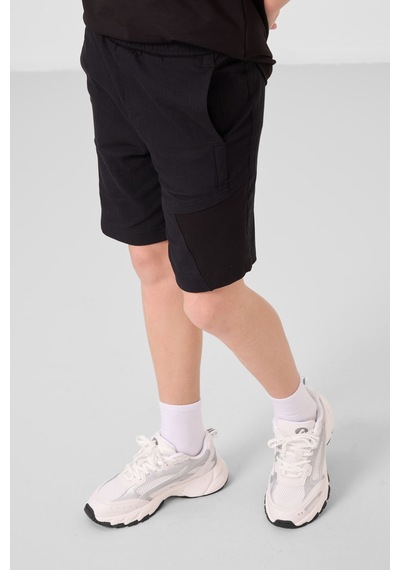 Siyah Pamuklu Oversize Fit Dokuma Hafif Esnek Chino Erkek Çocuk Şort Takım - 11275 Siyah