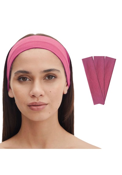 3lü Saç Bandı Pamuk Kadın Bandana Likra Spor Kafa Bandı Pembe M.