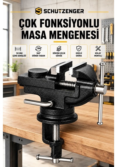 360 Döner Masa Tazgah Mengenesi 50mm Döküm Çelik Kol Çok Fonksiyonlu Pro50