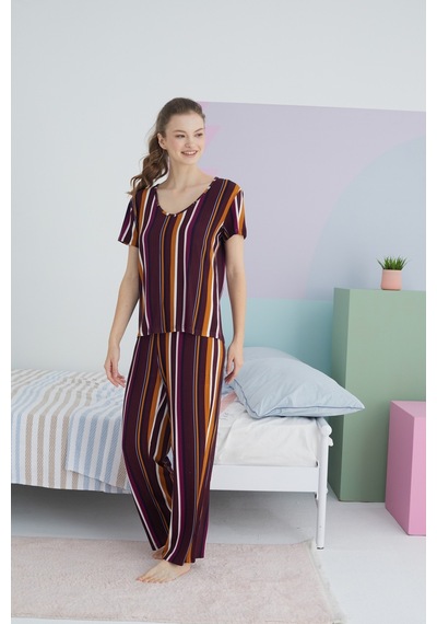 Siyah İnci Kakorse Pamuklu Örme Pijama Takım Çok Renkli