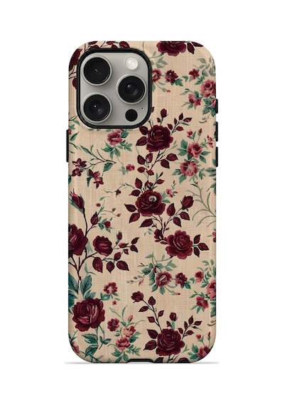 Velvoria Valestra Bordo Botanik Apple iPhone Uyumlu 15 Pro Darbe Korumalı Kılıf Valestra Select - Bordo Botanik