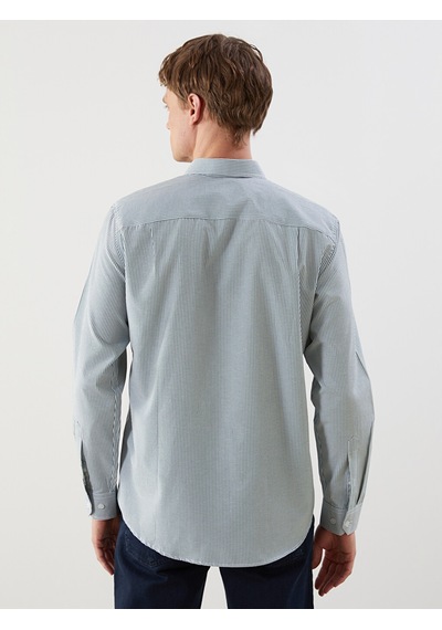 Lcwaıkıkı Classic Yeşil Regular Fit Uzun Kollu Çizgili Poplin Erkek Gömlek